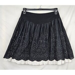 Studio 253 Womens Black Eyelet Embroidered Scalloped A-Line Skirt Boho